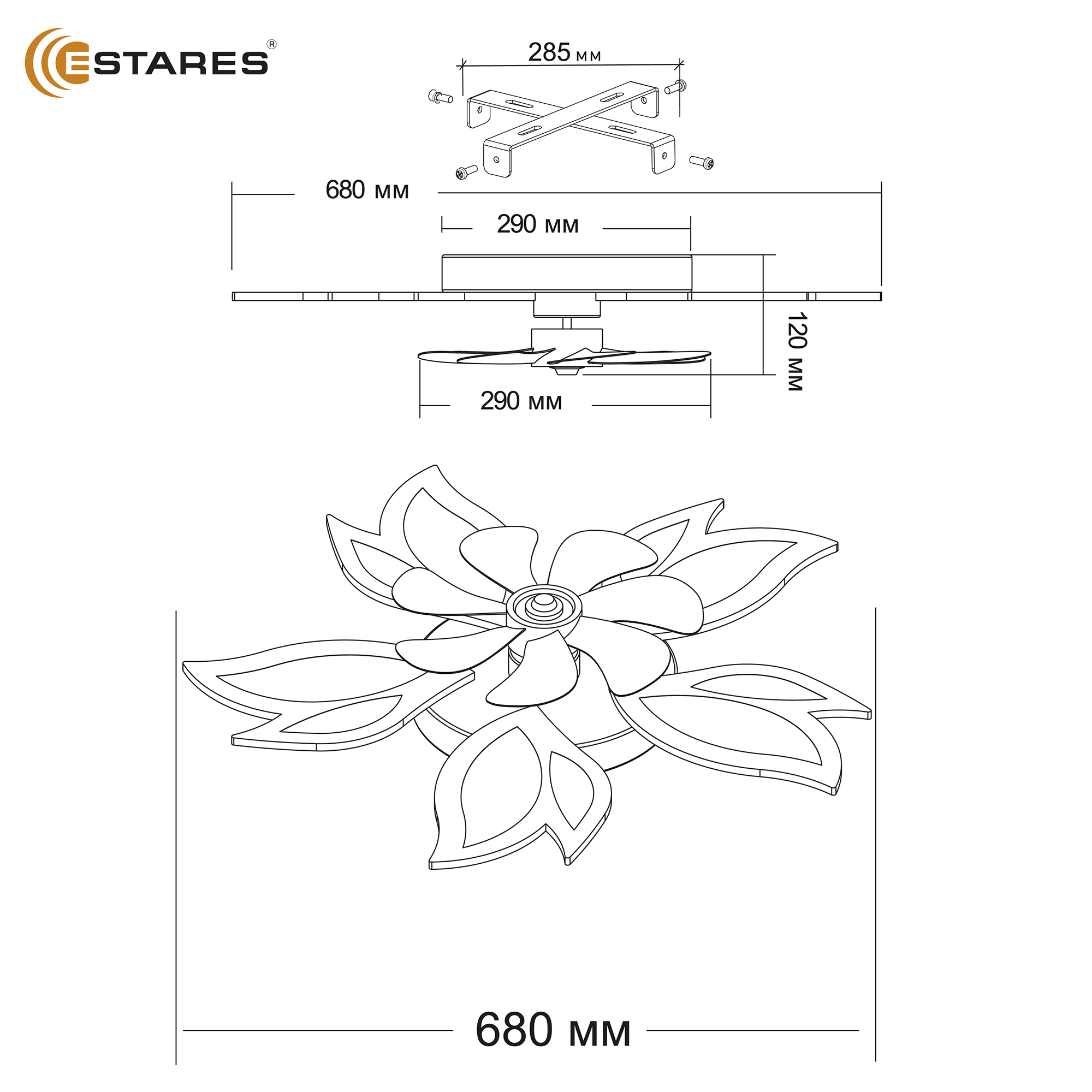 Управляемая светодиодная люстра с вент. FAN  ASTRA 100W+18W 5F-APP-680x120-BLACK WHITE-220-IP20