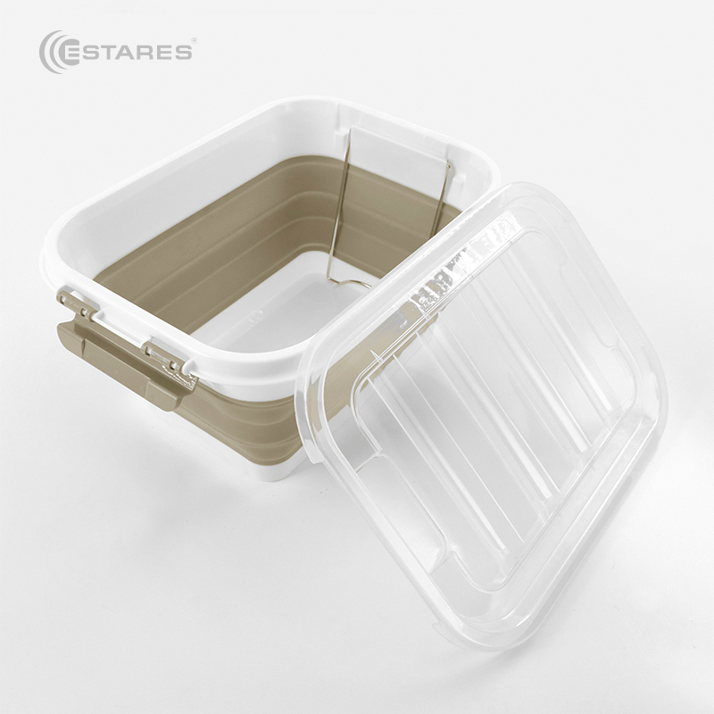 Таз-контейнер с крышкой силиконовый складной es-fl-portable-10l-39x28х19(7)-white beige