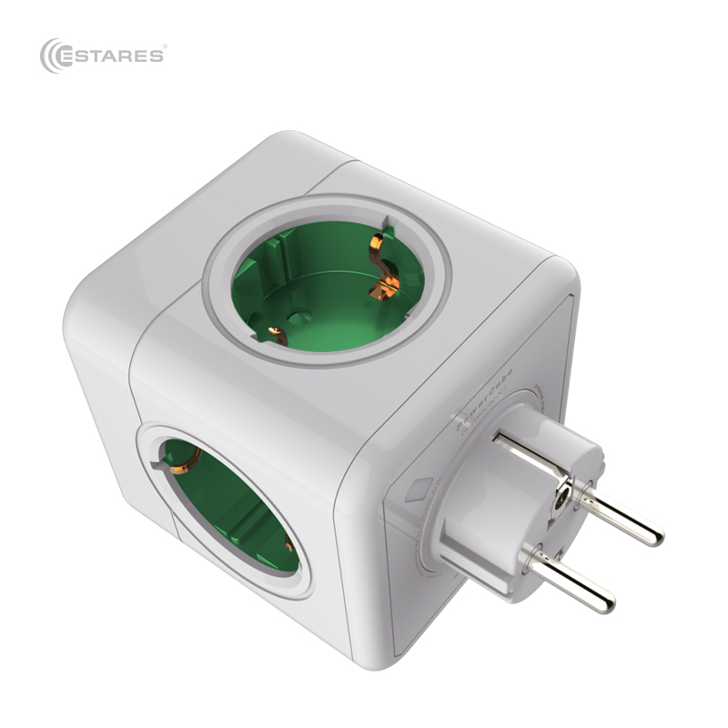 Разветвитель 4 Евро + 2 USB  COMFORT CUBE  4G-2USB(2x2A)-green white-Europlug