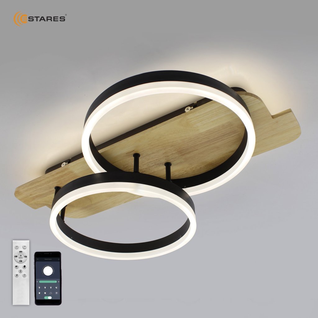 Управляемая светодиодная люстра  WOODY LOFT 80W 2R-APP-600x420x135-BLACK/WOOD-220-IP20