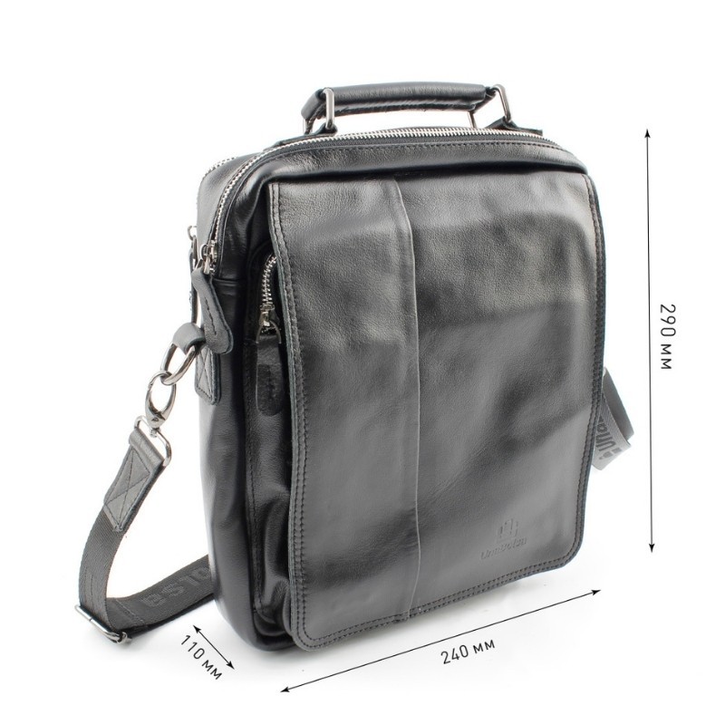 Сумка мужская из натуральной кожи UB-B305-240x290х110-black/black-молния/магнит