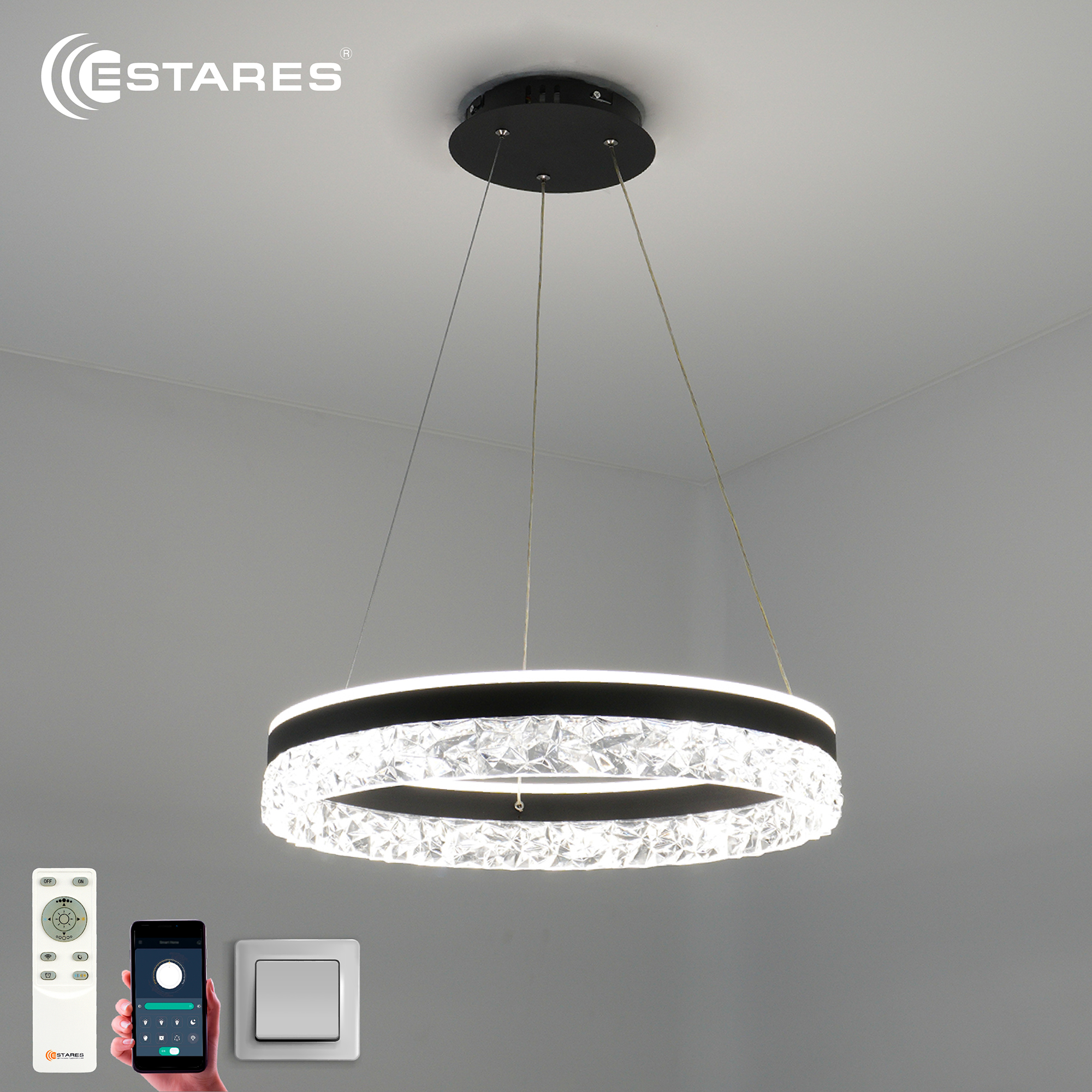 Управляемая светодиодная люстра STELLA ice 80W R-APP-500x1200-BLACK/CLEAR-220-IP20