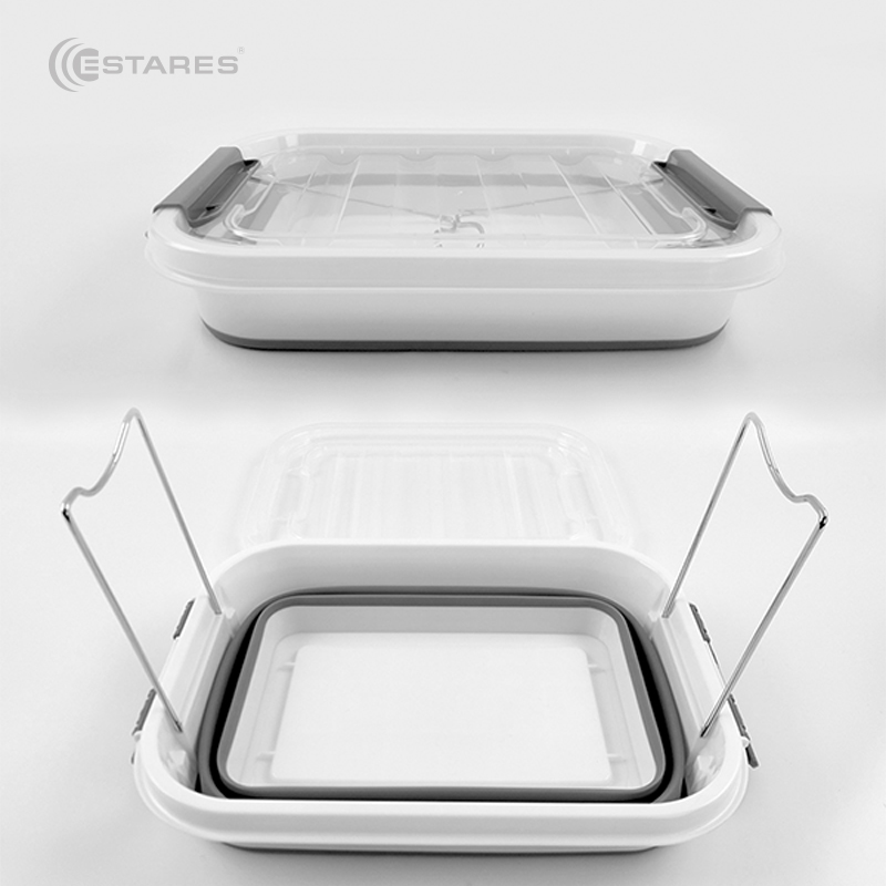 Таз-контейнер с крышкой силиконовый складной es-fl-portable-10l-39x28х19(7)-white gray