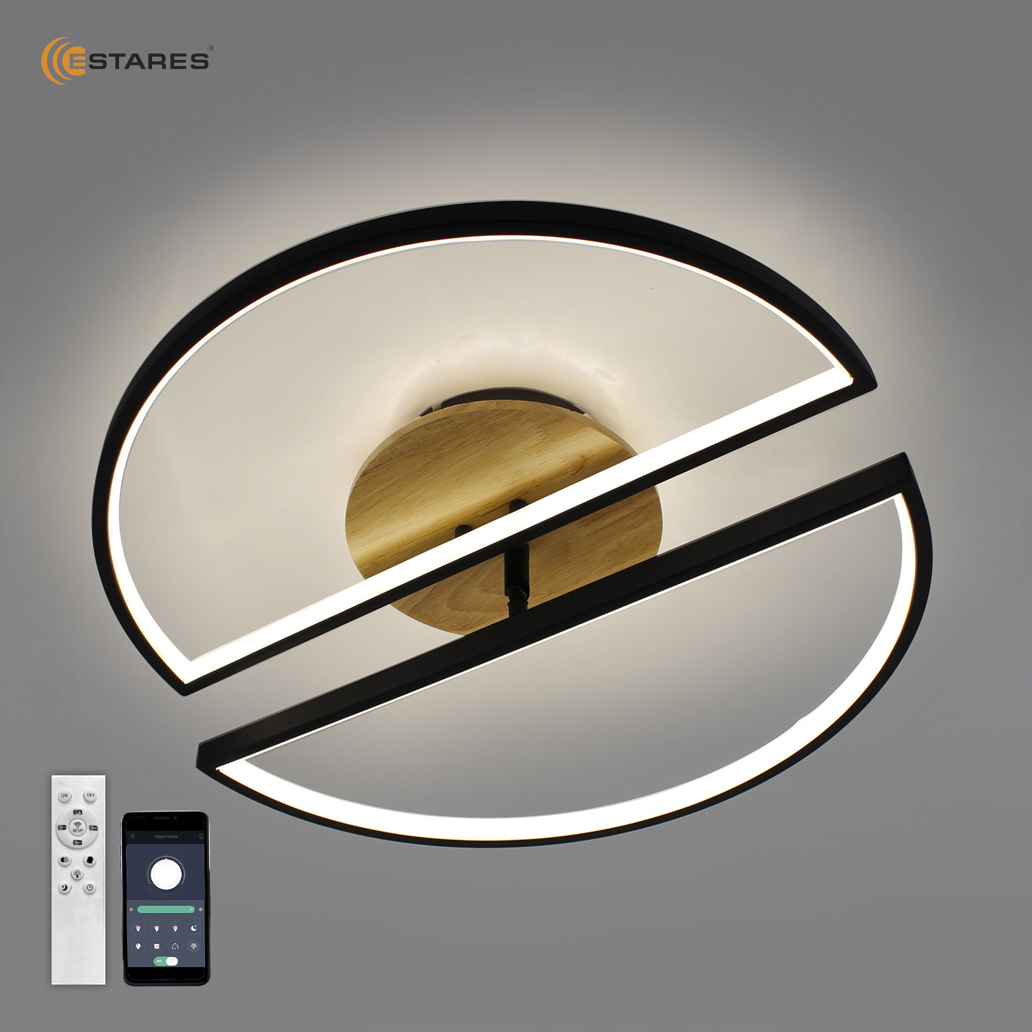 Управляемая светодиодная люстра  WOODY LOFT 75W 3R-APP-500x135-BLACK/WOOD-220-IP20