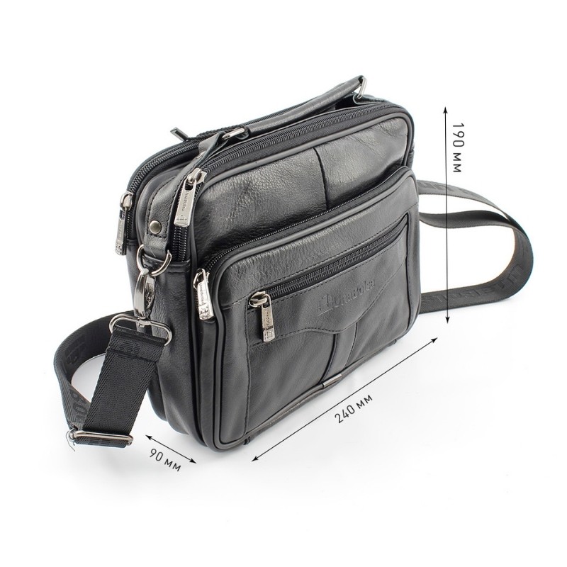Сумка мужская из натуральной кожи UB-B222-240x190х90-black/black-молния/молния