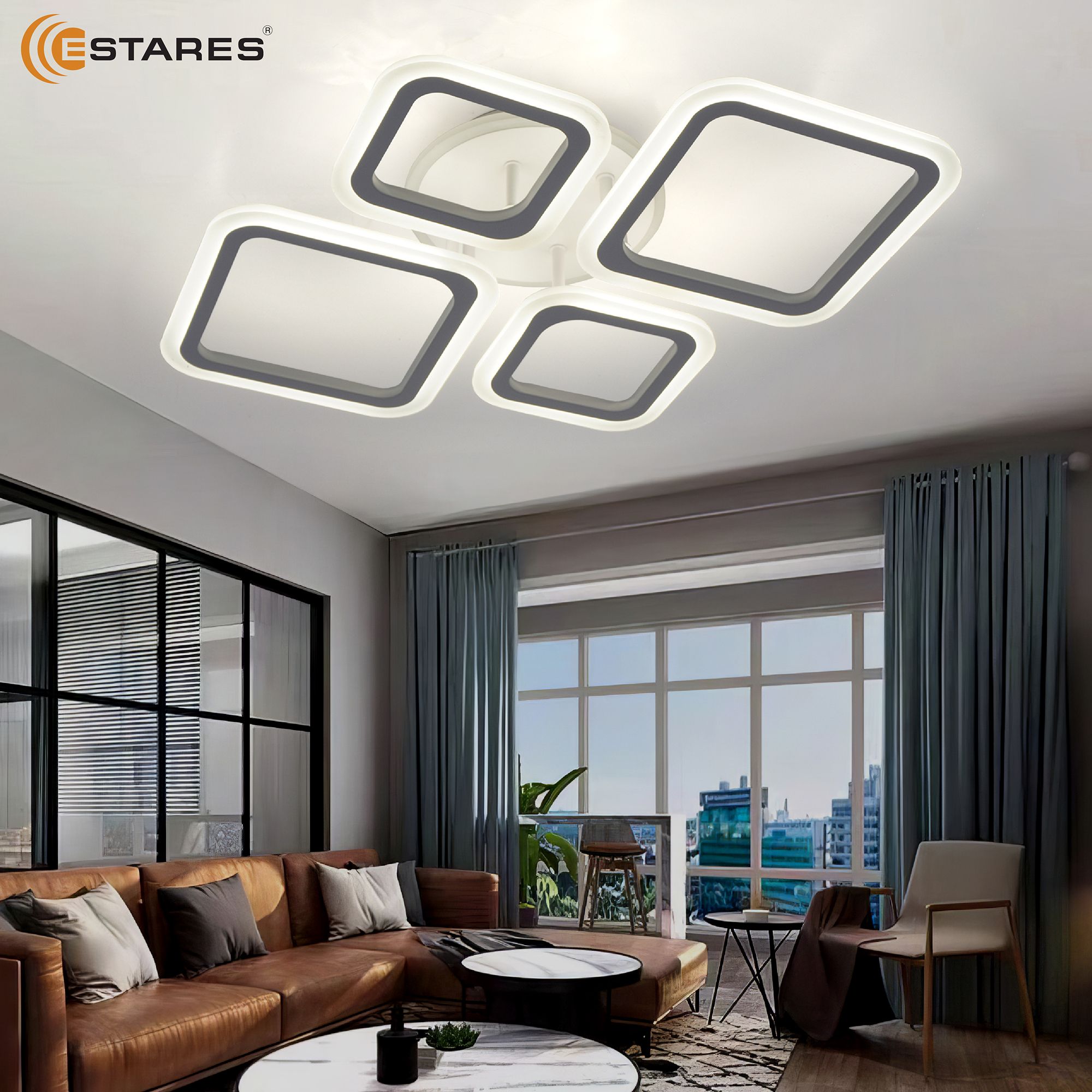 Управляемая светодиодная люстра OVAL RGB 65W 4S1R-RC-600x445x95-WHITE WHITE-220-IP20