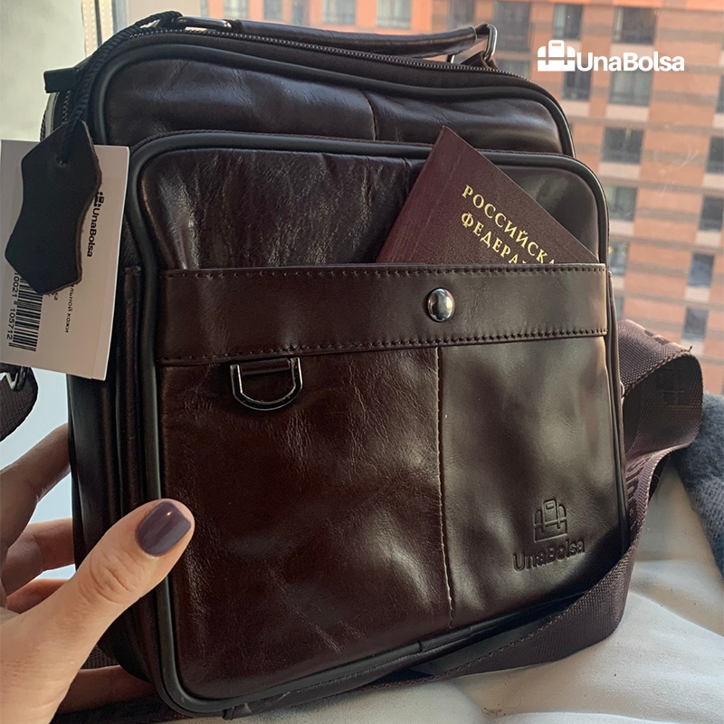 Сумка мужская из натуральной кожи UB-B208-195x215х90-brown brown-молния кнопка