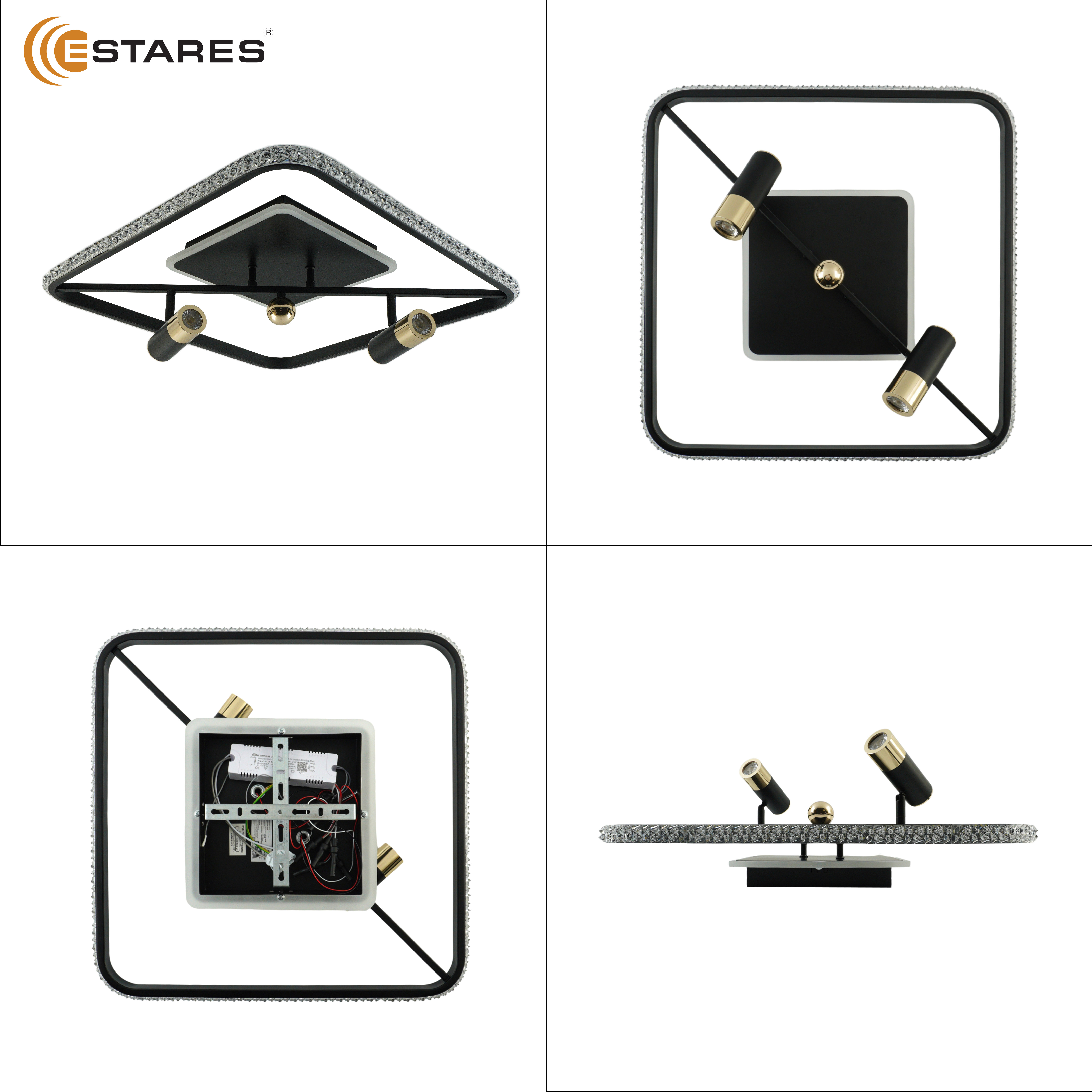 Управляемая светодиодная люстра SIRENA 66W 2S-APP-500x500x183-BLACK GOLD CRYSTAL-220-IP20