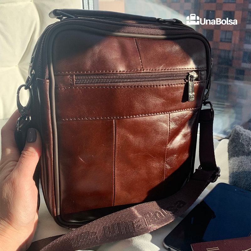 Сумка мужская из натуральной кожи UB-B219-195x235х90-brown brown-молния молния