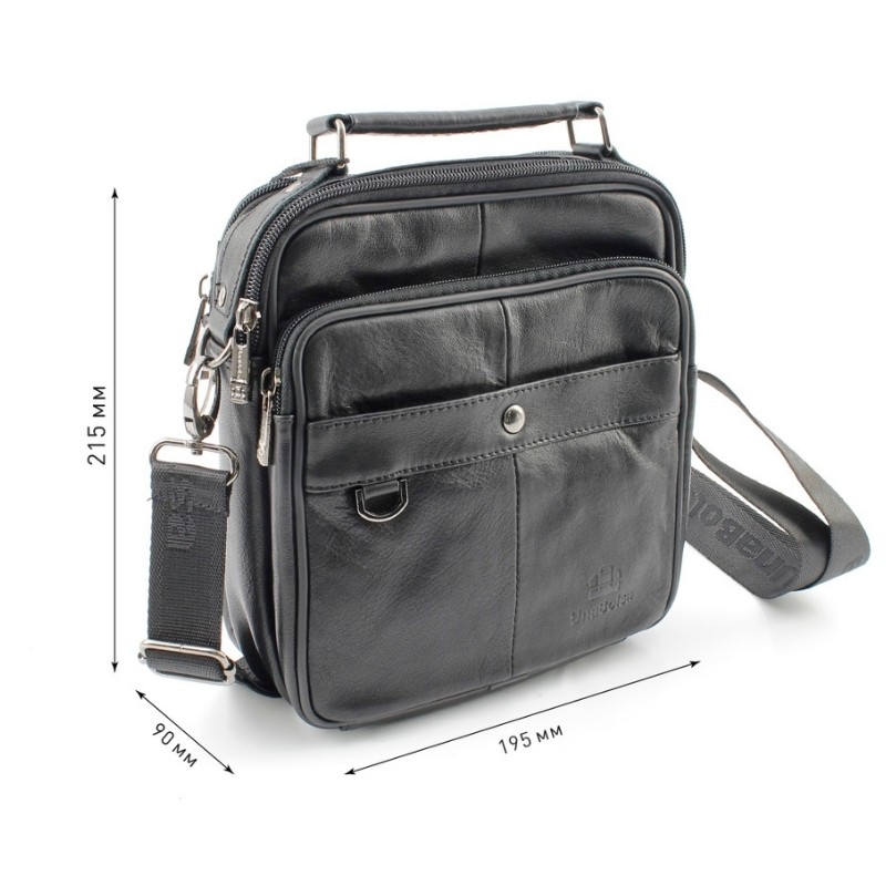 Сумка мужская из натуральной кожи UB-B208-195x215х90-black/black-молния/кнопка