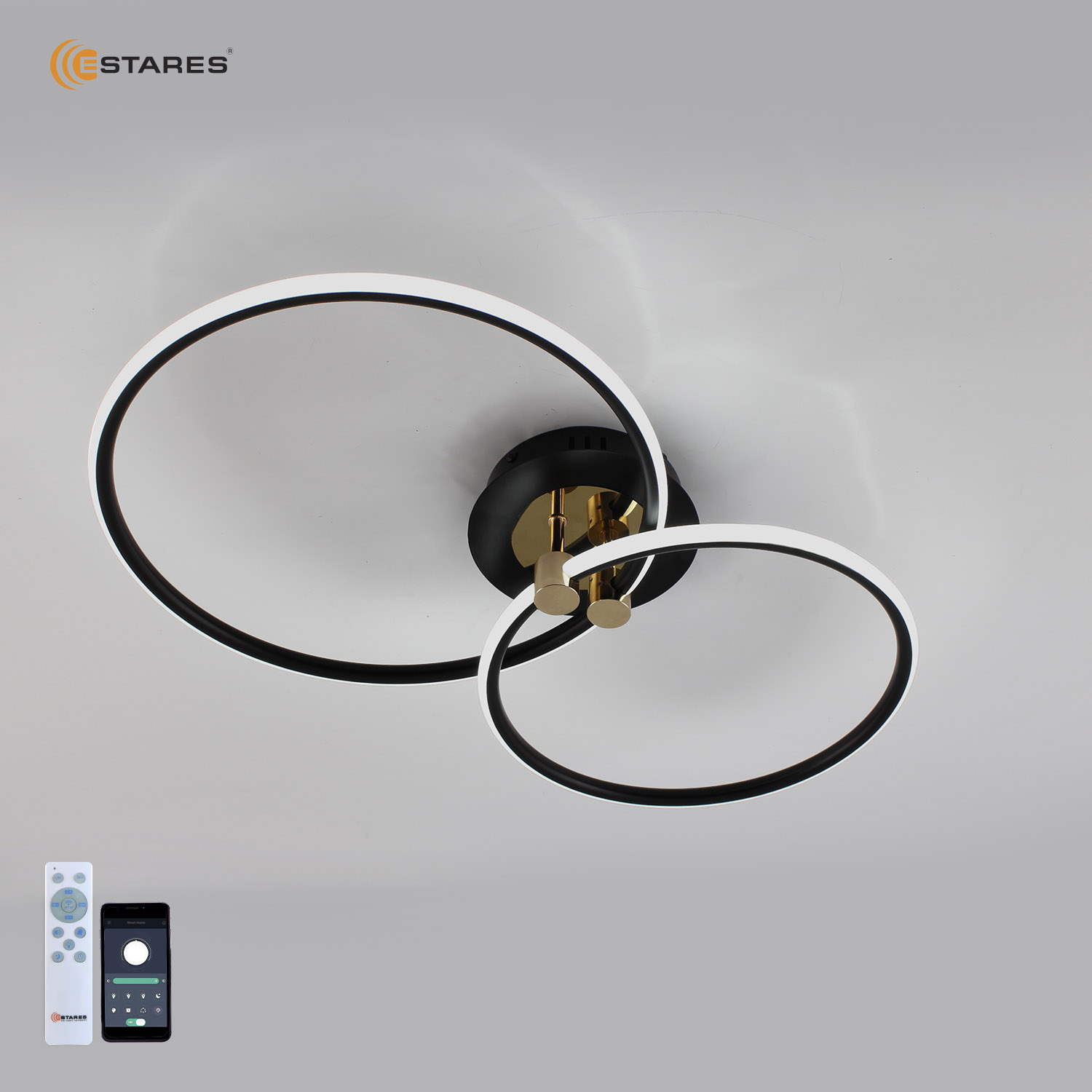 Управляемый светодиодный светильник LUNE 50W 2R-APP-615x360x110-BLACK/GOLD/WHITE-220-IP20