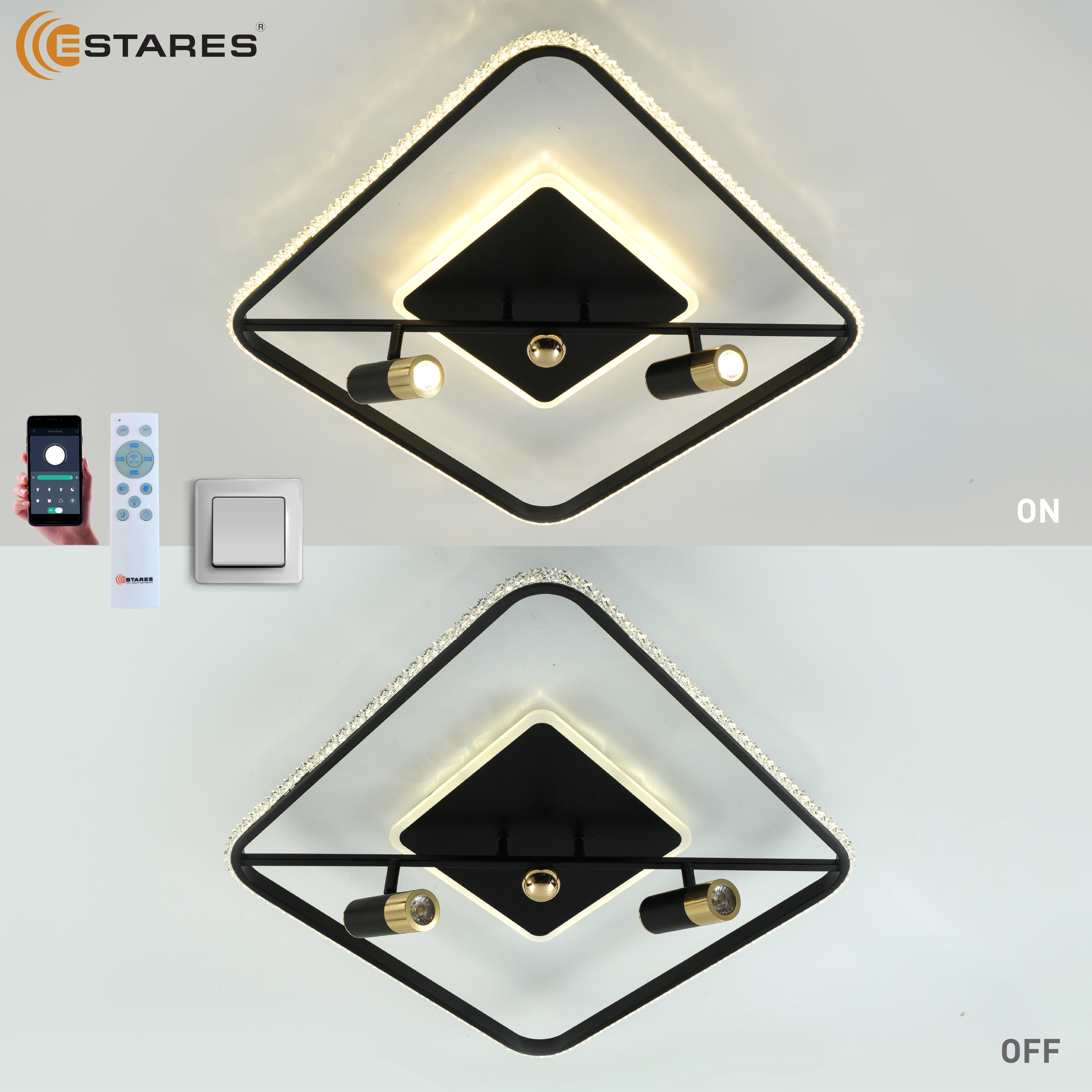 Управляемая светодиодная люстра SIRENA 66W 2S-APP-500x500x183-BLACK GOLD CRYSTAL-220-IP20