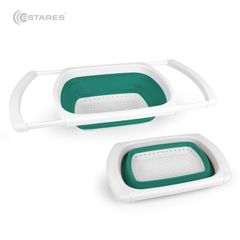Дуршлаг складной силиконовый с телескоп. руч. ES-CL-portable-telescopic-39/60х27х12/4-white/seagreen