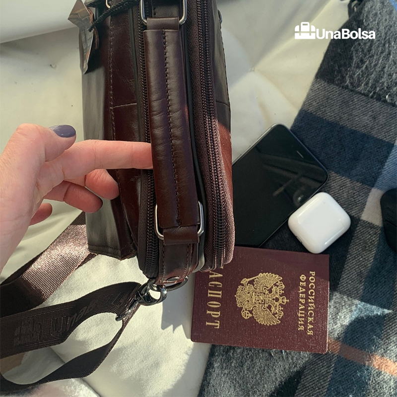 Сумка мужская из натуральной кожи UB-B219-195x235х90-brown brown-молния молния