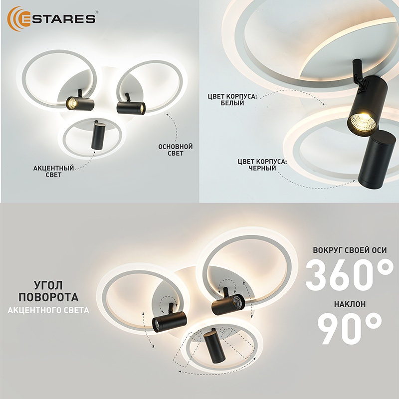 Управляемая светодиодная люстра SONNE downlight 80W 4R-APP-582x115-BLACK WHITE WHITE-220-IP20