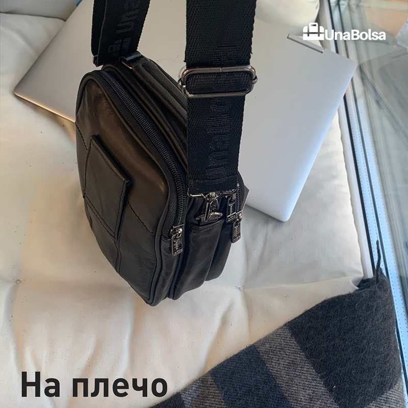Сумка мужская из натуральной кожи UB-B103-150x185х85-black black-молния молния