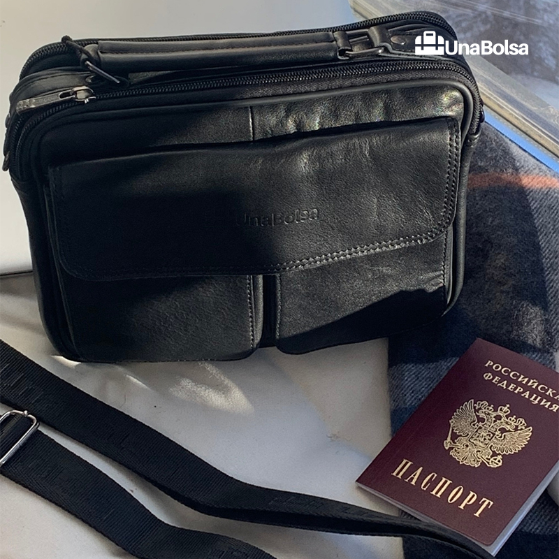 Сумка мужская из натуральной кожи UB-B210-240x190х90-black black-молния магнит