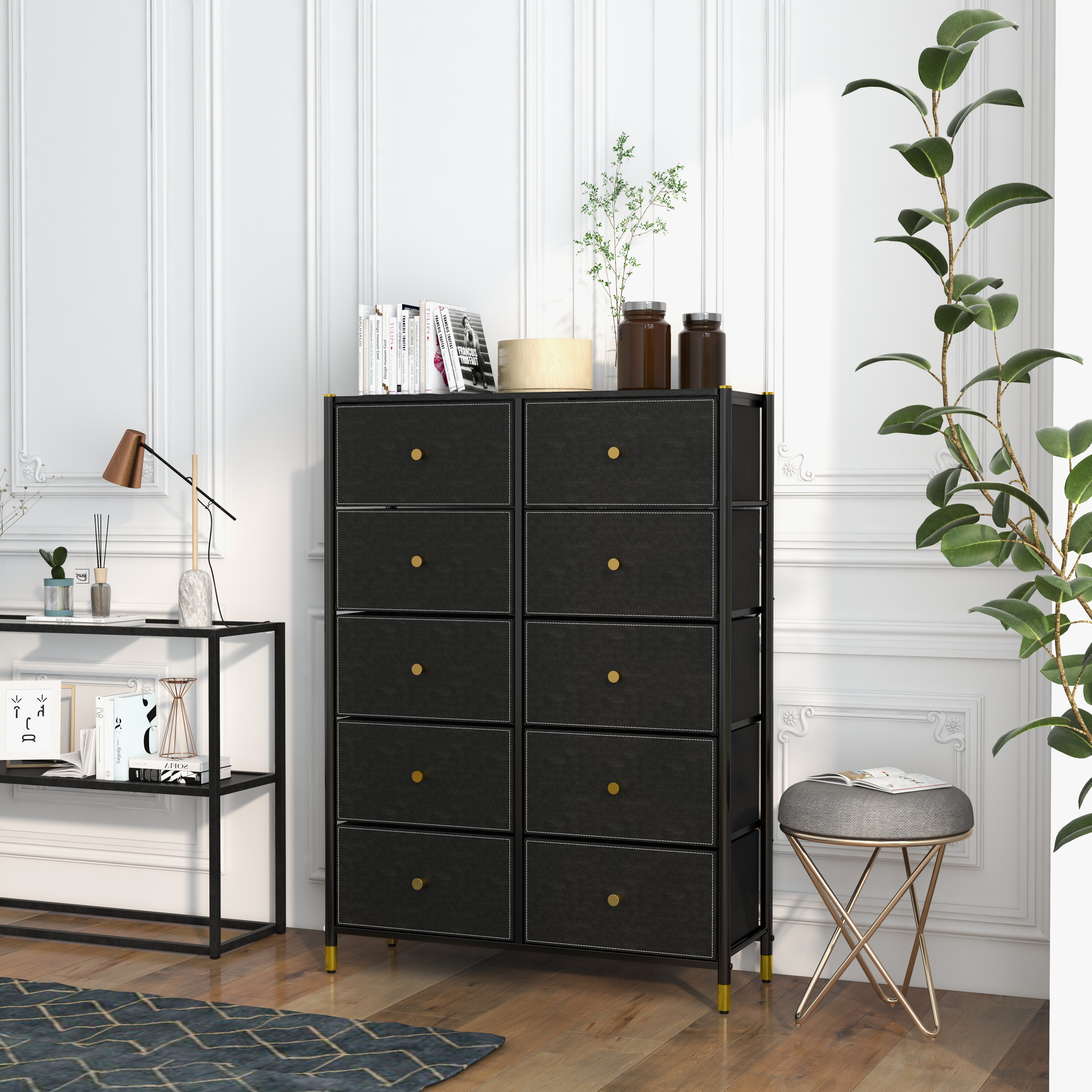 COMMOD classic 5F-10D-BLACK GOLD-89x30x120 комод семейный плюс