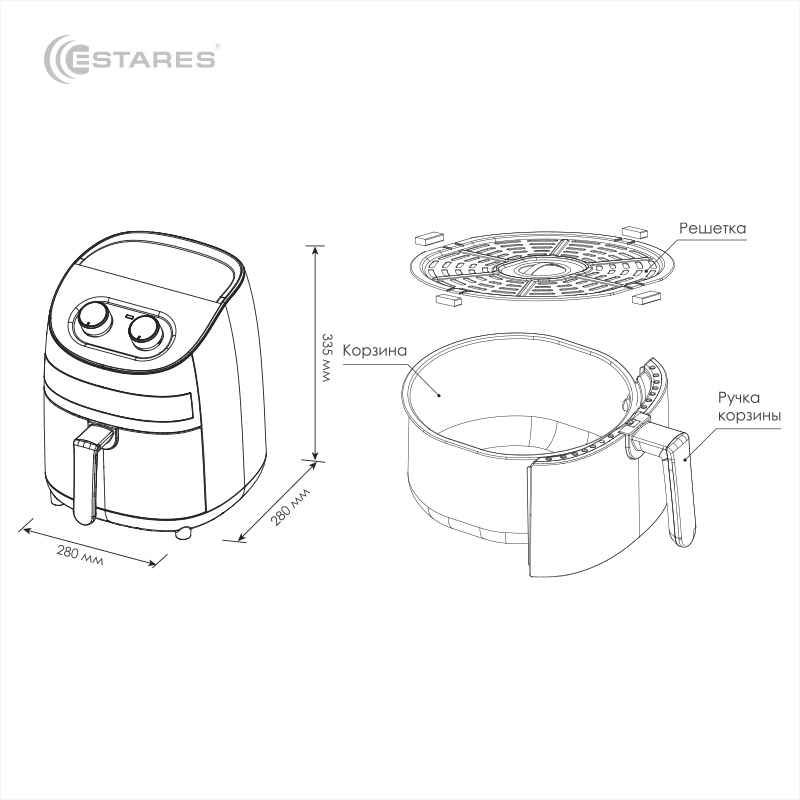 АЭРОГРИЛЬ EASYCOOK 1000W-220V-3.5L-280x280x335-WHITE GOLD