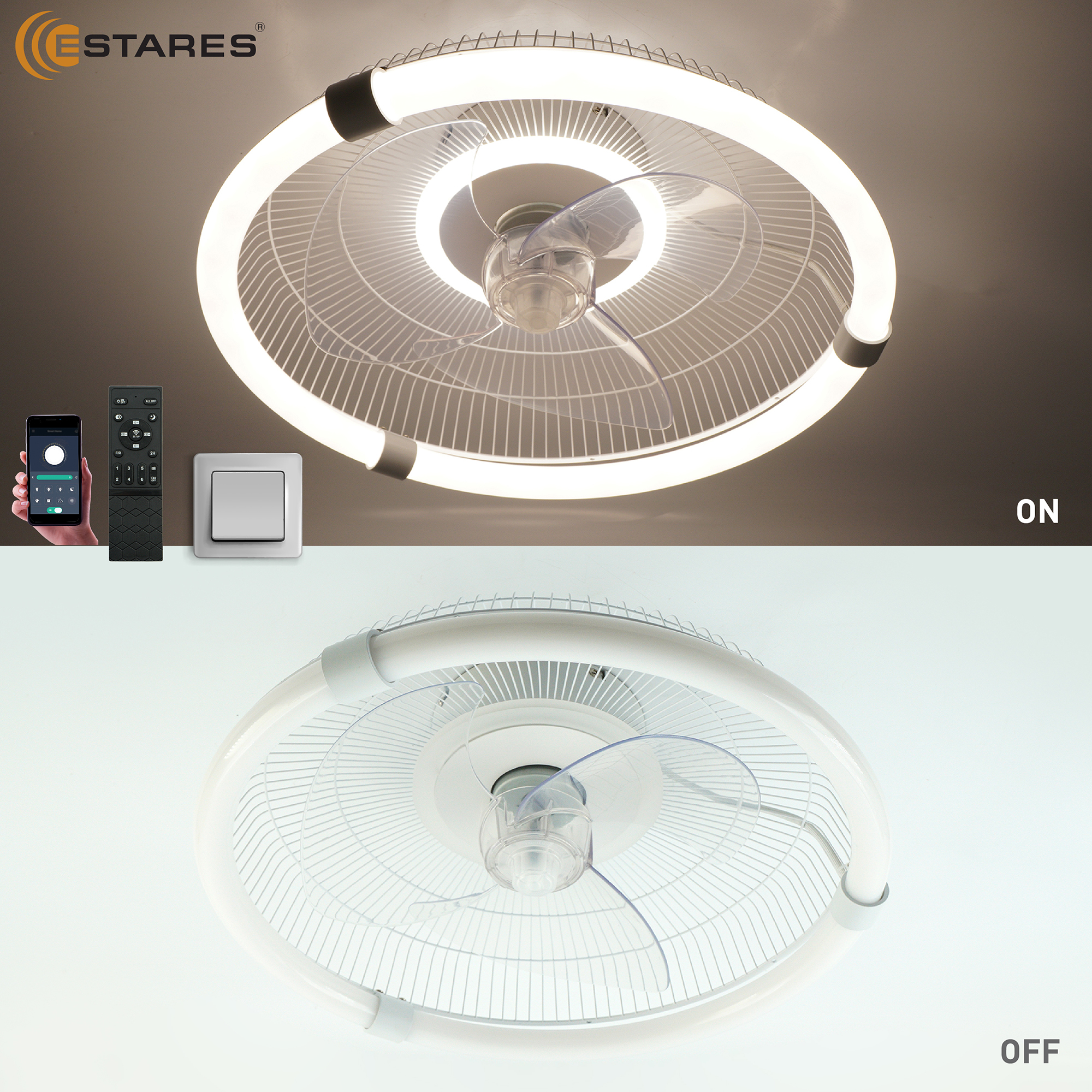 Управляемая LEDлюстра с вентилятором FN-LM VIBE 60W+18W R-APP-450x145-WHITE WHITE-220-IP20 SMARTHOME