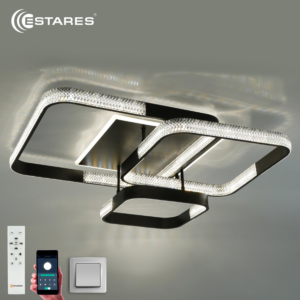 Управляемая светодиодная люстра MISTER 140W 4S-APP-720x660x160-BLACK/CLEAR-220-IP20