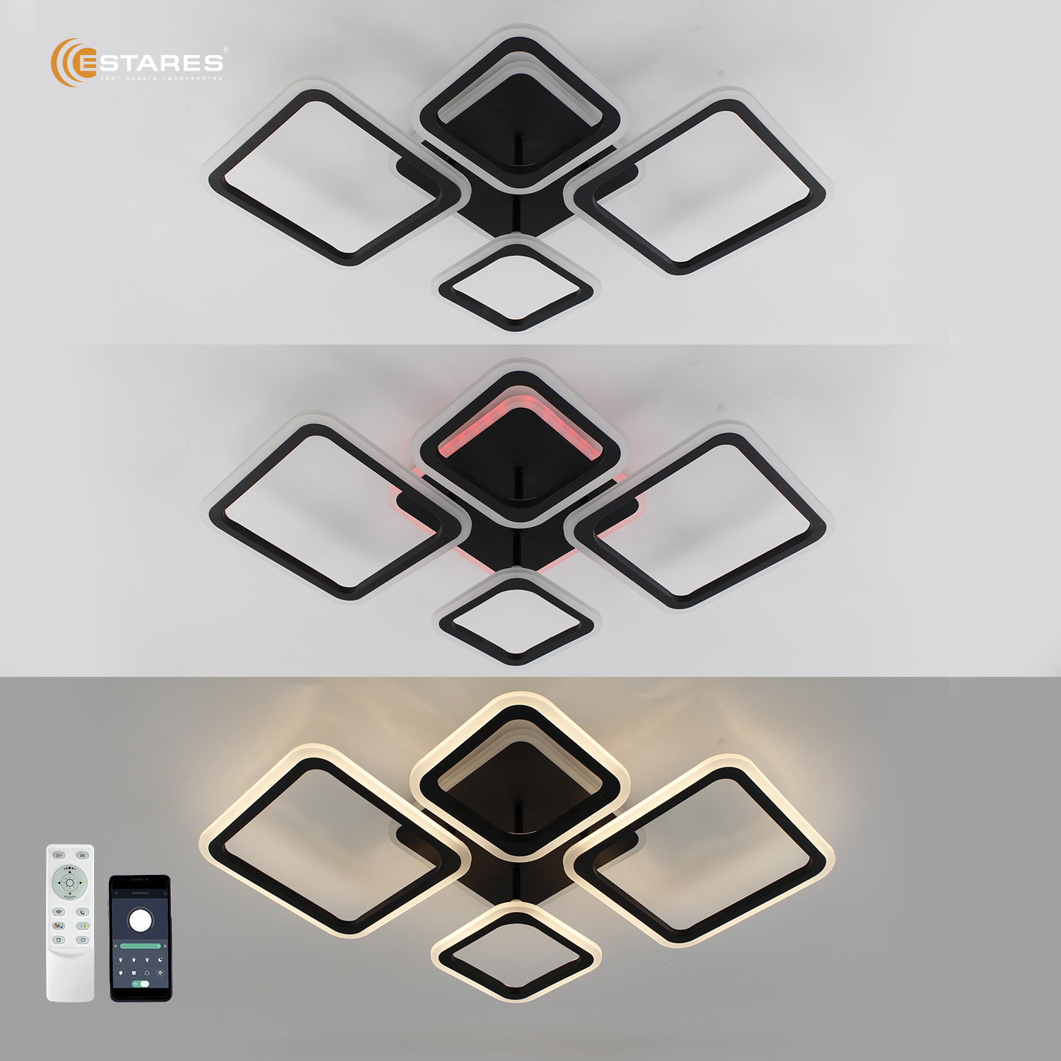 Управляемая светодиодная люстра OVAL RGB 75W 5S-APP-725х500х93-BLACK WHITE-220-IP20 Ч