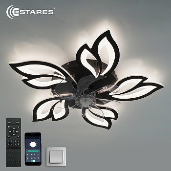 Управляемая светодиодная люстра с вент. FAN  ASTRA 100W+18W 5F-APP-680x120-BLACK/WHITE-220-IP20