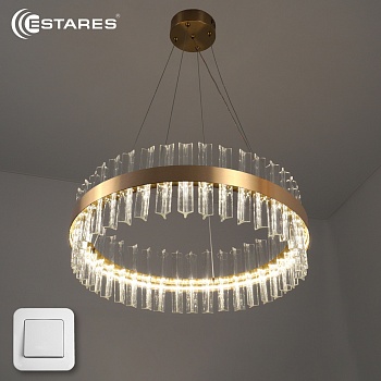 Управляемая светодиодная люстра SOFIA 100W R-ON/OFF(IRC)-500x1200-GOLD/CLEAR-220-IP20