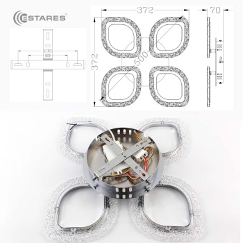 Управляемая светодиодная люстра AZALIA ICE 60W 4F-APP-500x70-CHROME CLEAR-220-IP20