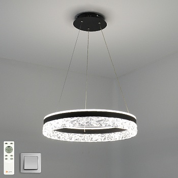 Управляемая светодиодная люстра STELLA ice 80W R-RC-500x1200-BLACK/CLEAR-220-IP20