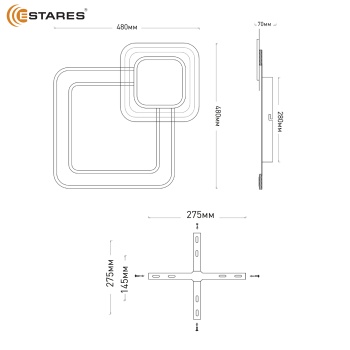 Управляемая светодиодная люстра SUVON 90W 2S-ON OFF-480x480x70-WHITE BLACK CLEAR-220-IP20