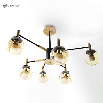 Люстра RAVENNA 6хЕ27 R-820xh550-black/wood/gold