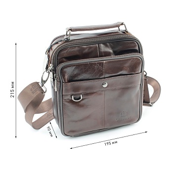 Сумка мужская из натуральной кожи UB-B208-195x215х90-brown/brown-молния/кнопка
