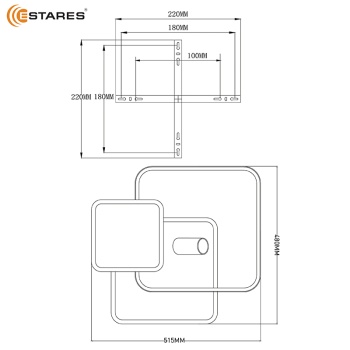 Управляемый светодиодный светильник ECLIPSE 95W 3S 1DL-RC-515x480x130-WHITE BLACK WHITE-220-IP20