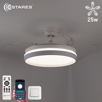 Управляемая светодиод. люстра c вент.FAN REGOR 50W+25W R-APP-480/1060x410-WHITE/WHITE/CLEAR-220-IP20