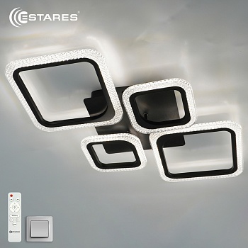 Управляемая светодиодная люстра OVAL prizma 80W 4S-RC-725x423x80-BLACK/CLEAR-220-IP20