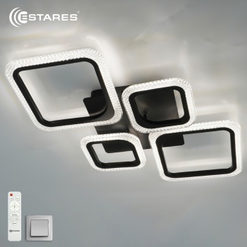 Управляемая светодиодная люстра OVAL prizma 80W 4S-RC-725x423x80-BLACK/CLEAR-220-IP20