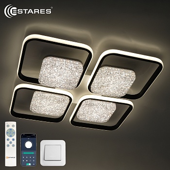 Управляемая светодиодная люстра POLLO double 140W 4S-APP-525x525x70-BLACK/WHITE/WHITE-220-IP20