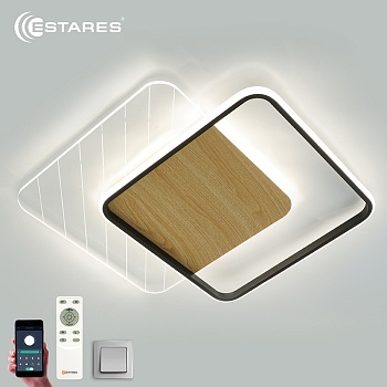  Управляемая светодиодная люстра AMATO wood 60W 2S-APP-505x505x52-BLACK/WHITE/CLEAR-220-IP20