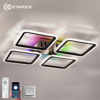 Управляемая светодиодная люстра SONNE prizma RGB 100W 5S-APP-540X540X70-BLACK/CLEAR-220-IP20