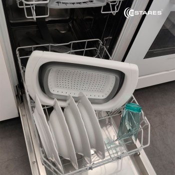 Дуршлаг складной силиконовый с телескоп. руч. ES-CL-portable-telescopic-39 60х27х12 4-white gray