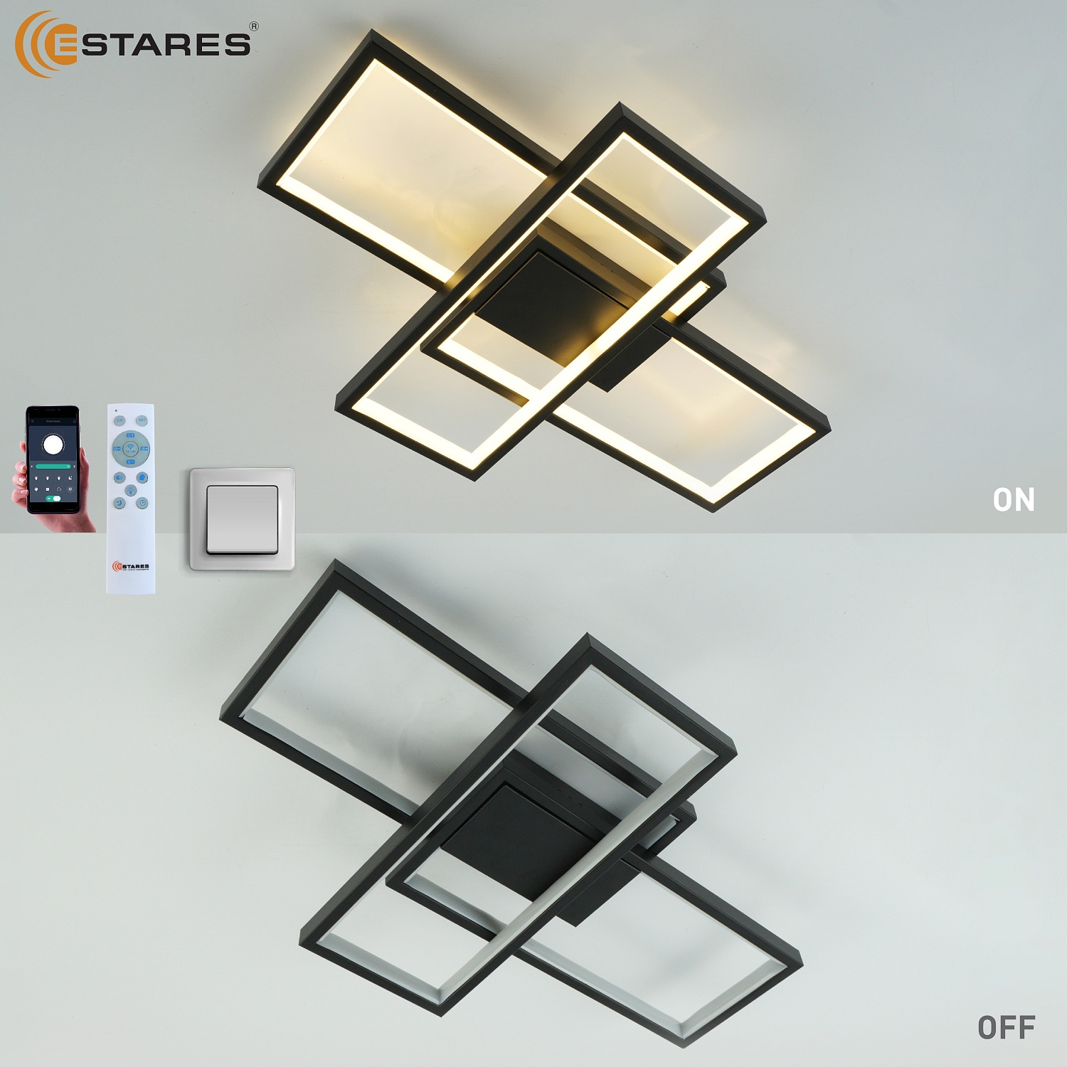 Управляемая светодиодная люстра SVEN 65W 3S-APP-550x360x80-BLACK WHITE-220-IP20