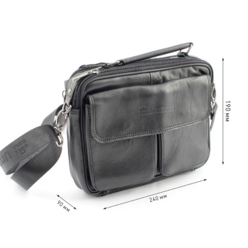 Сумка мужская из натуральной кожи UB-B210-240x190х90-black/black-молния/магнит
