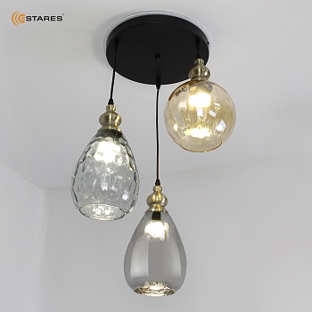 Светильник ZAR round 1R2OV 3xE27-450x1100-BLACK/GOLD/CLEAR-220-IP20