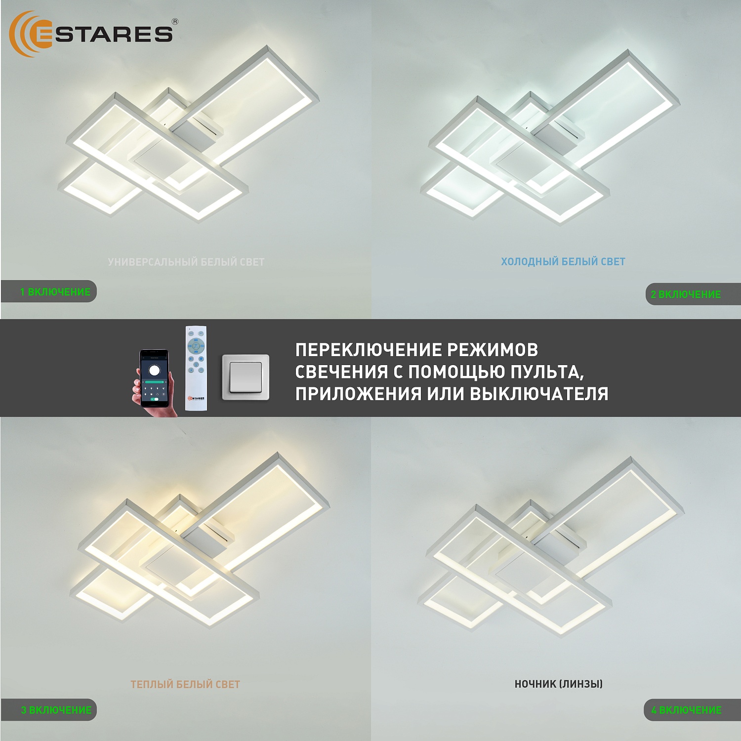 Управляемая светодиодная люстра SVEN 65W 3S-APP-550x360x80-WHITE WHITE-220-IP20