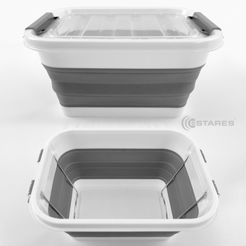Таз-контейнер с крышкой силиконовый складной es-fl-portable-10l-39x28х19(7)-white gray