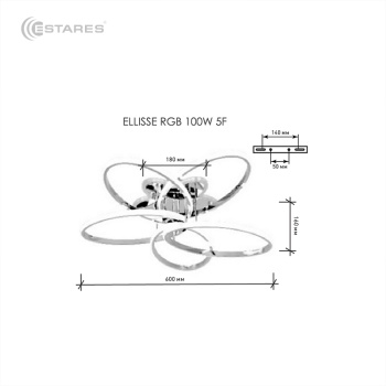 Управляемая светодиодная люстра ELLISSE RGB 100W 5F-600 160-RC-CHROME OPAL-220-IP20