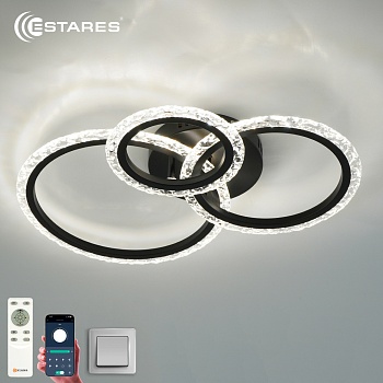 Управляемая светодиодная люстра TRIO 70W 3R APP-510x380x107-BLACK/CLEAR-220-IP20