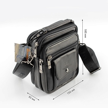 Сумка мужская из натуральной кожи UB-B103-150x185х85-black/black-молния/молния