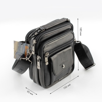 Сумка мужская из натуральной кожи UB-B103-150x185х85-black/black-молния/молния